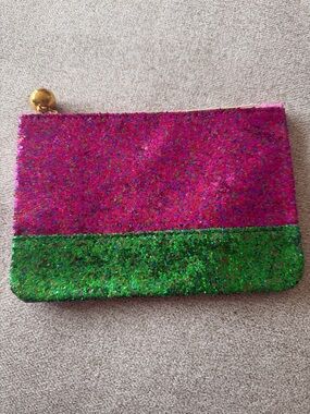 💥3/$20 Glitter Two-Tone Pink & Green Zip Pouch Clutch NWOT